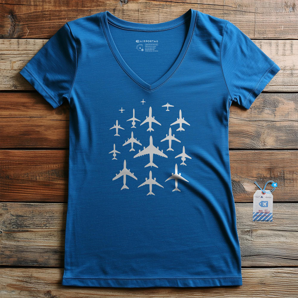 Airplane Silhouettes - Women's V-Neck T-Shirt
