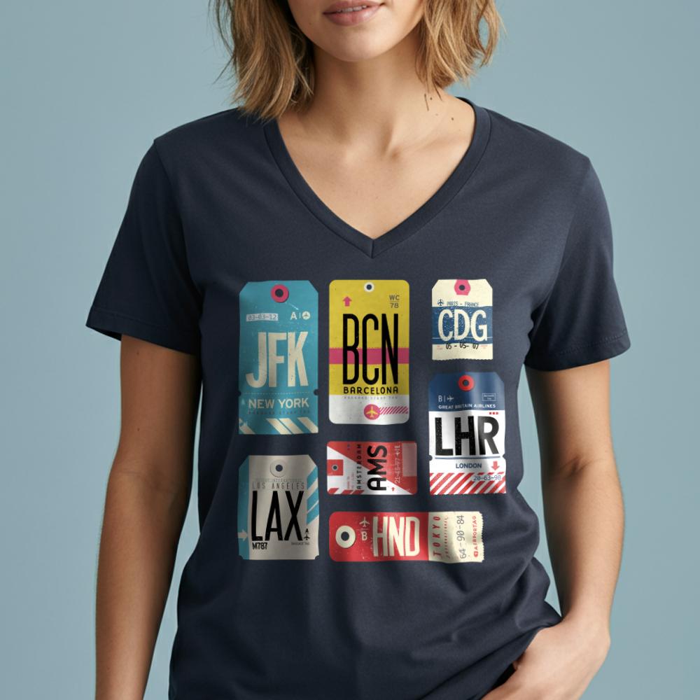 Flight Tags - Women's V-Neck T-Shirt