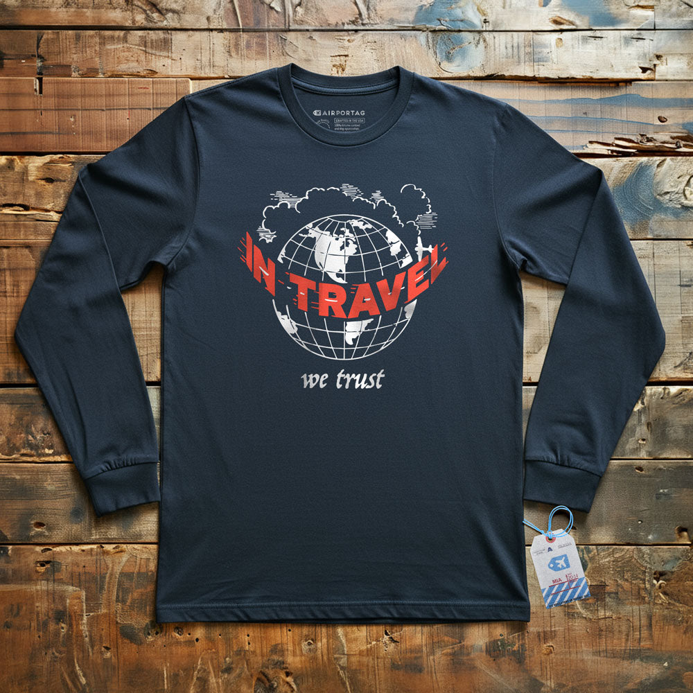In Travel We Trust - Vintage Globe - Long Sleeve T-Shirt
