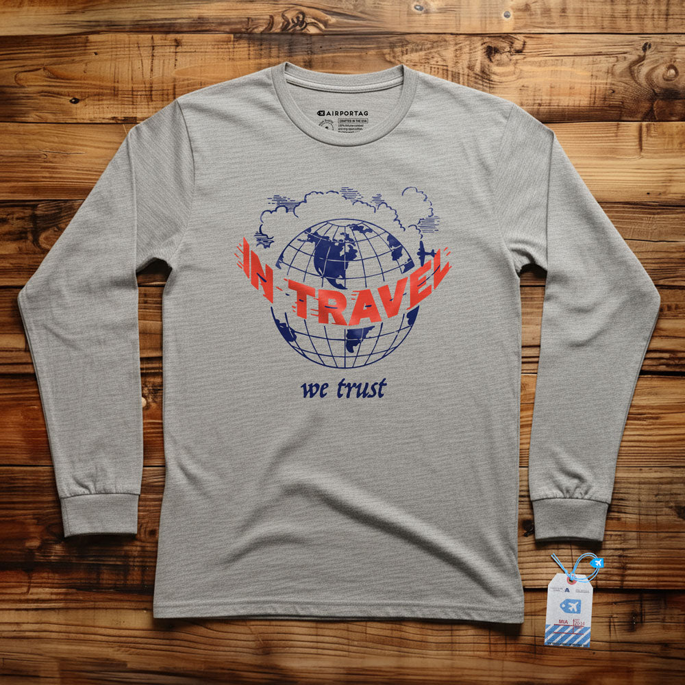 In Travel We Trust - Vintage Globe - Long Sleeve T-Shirt