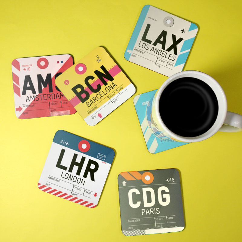 Code IATA - Ensemble de 6 sous-verres