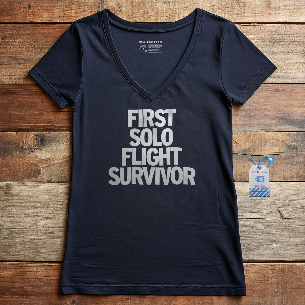 First Solo Flight Survivor - Women's V-Neck T-Shirt