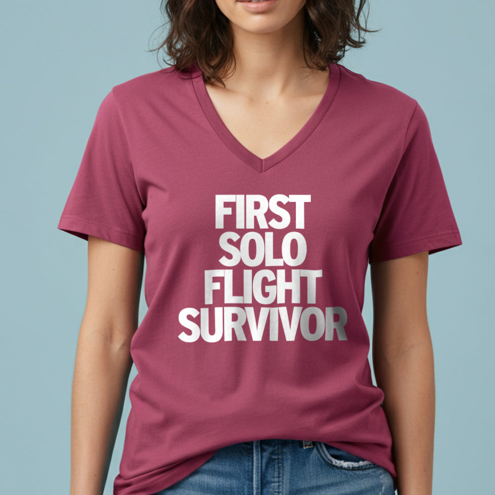 First Solo Flight Survivor - Women's V-Neck T-Shirt