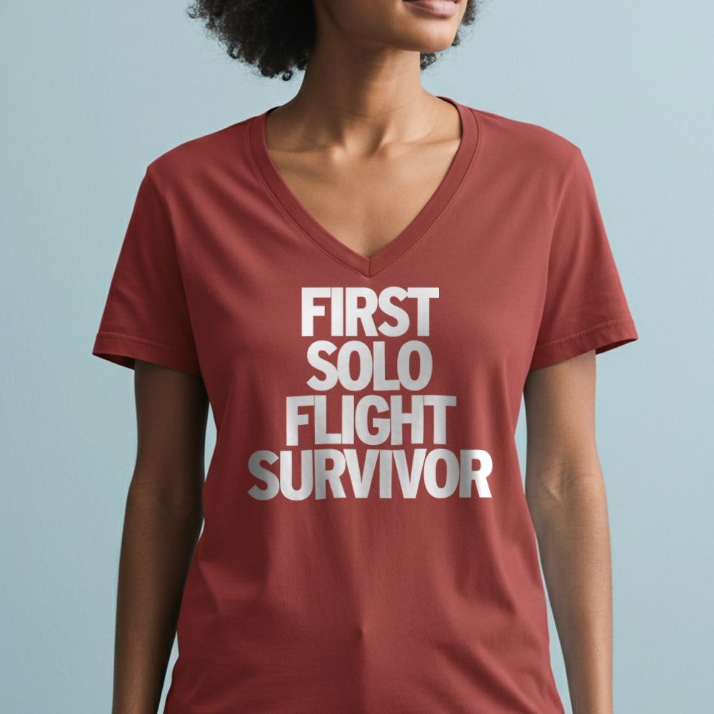 First Solo Flight Survivor - Women's V-Neck T-Shirt