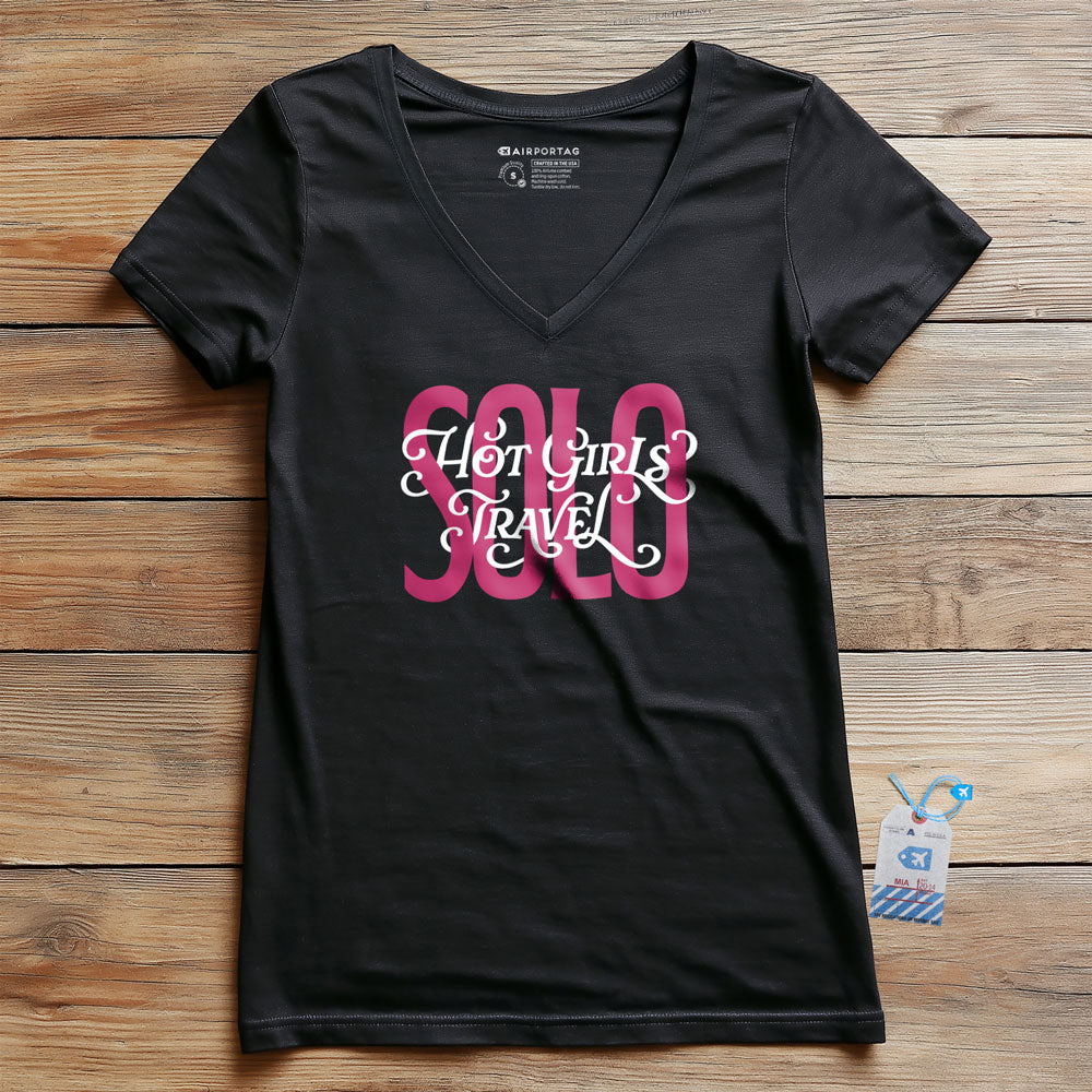 Hot Girls Travel Solo - Women's V-Neck T-Shirt