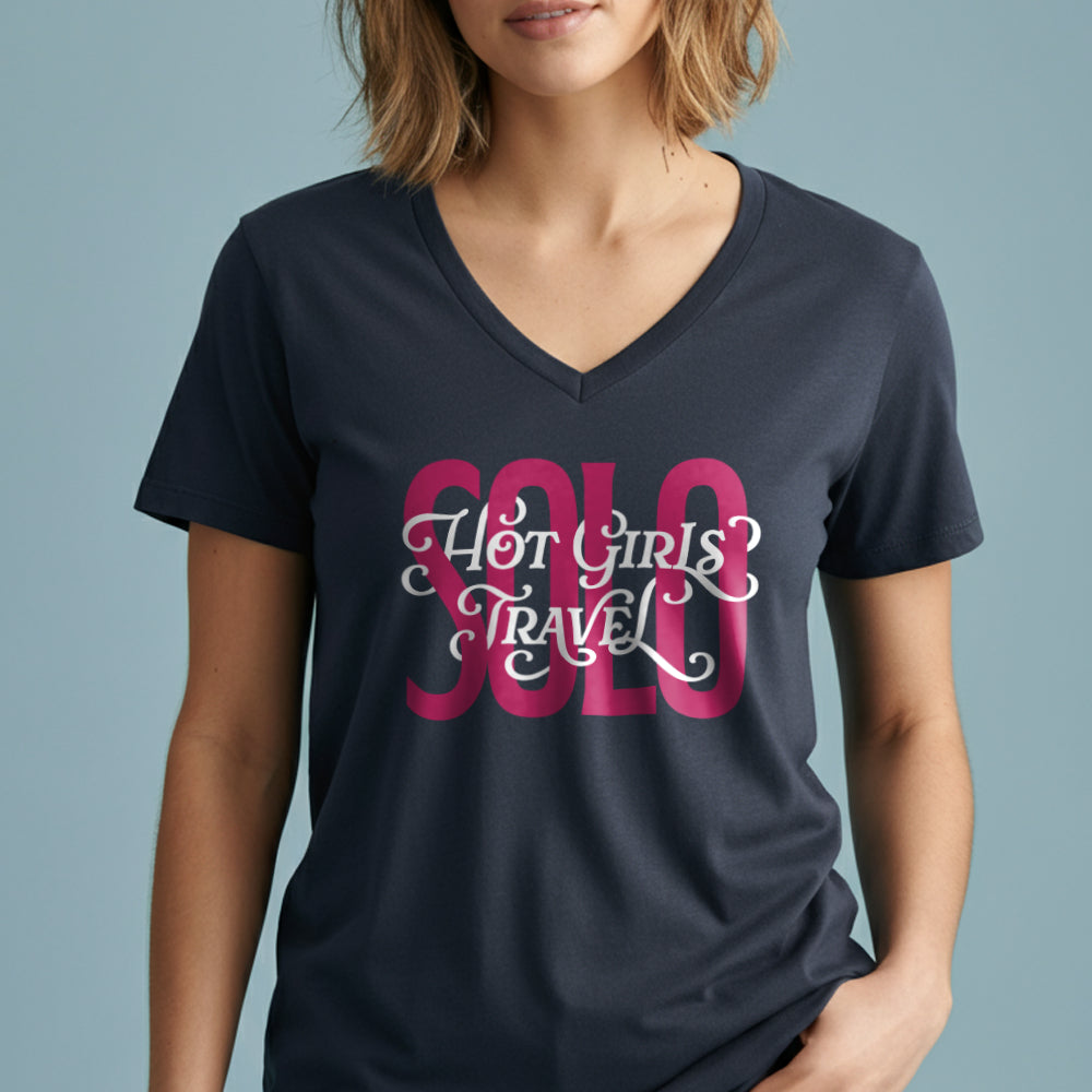 Hot Girls Travel Solo - Women's V-Neck T-Shirt