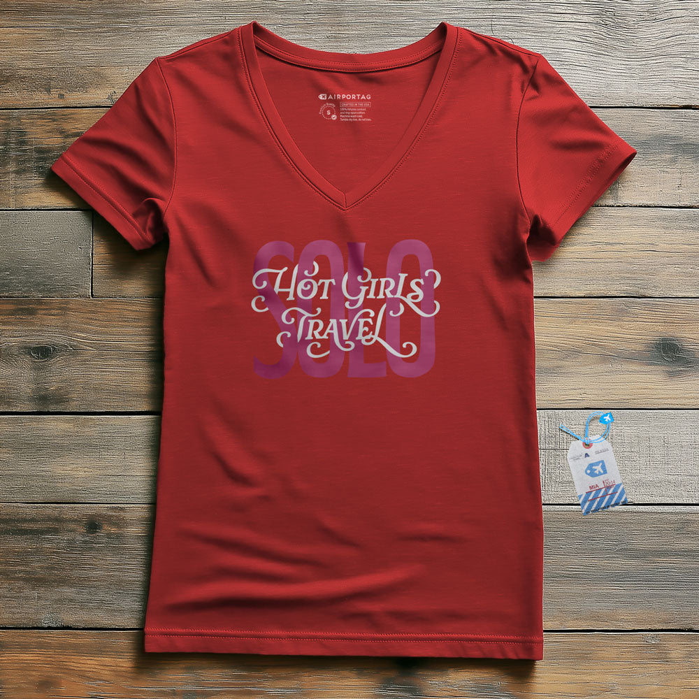 Hot Girls Travel Solo - Women's V-Neck T-Shirt