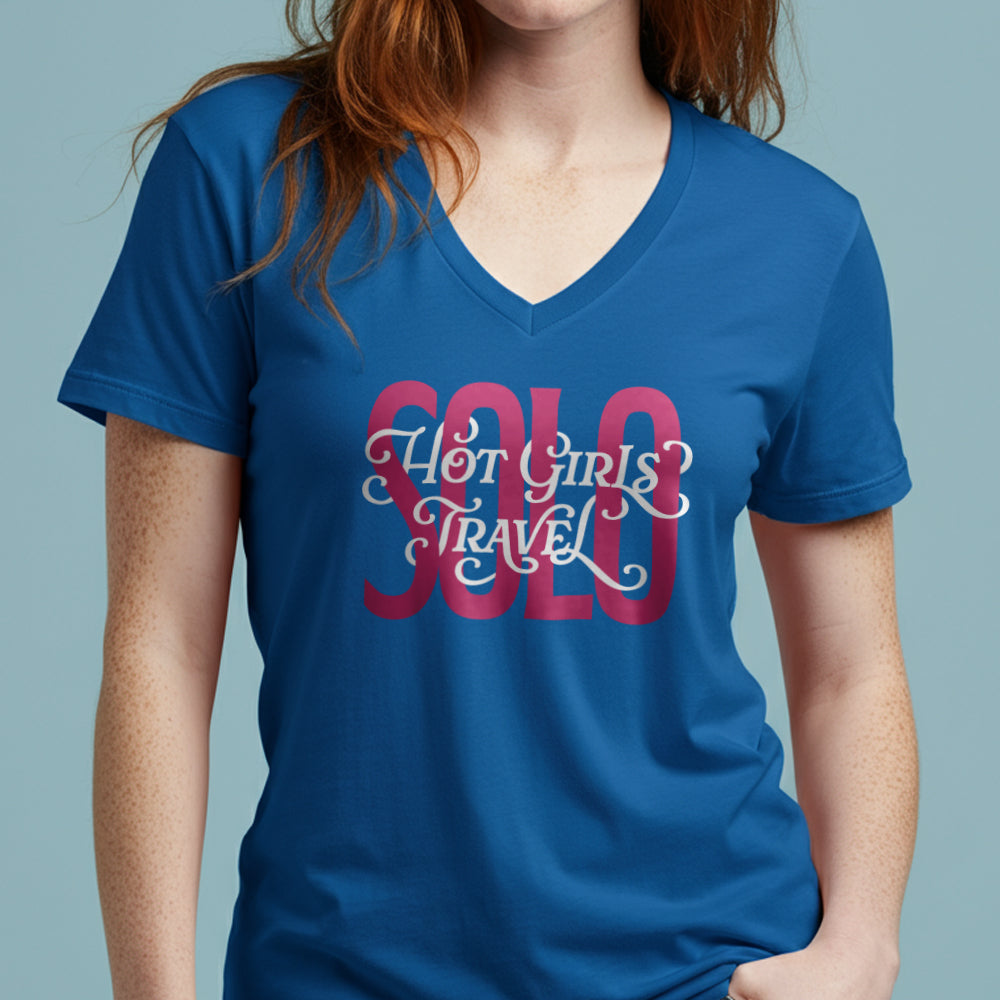 Hot Girls Travel Solo - Women's V-Neck T-Shirt