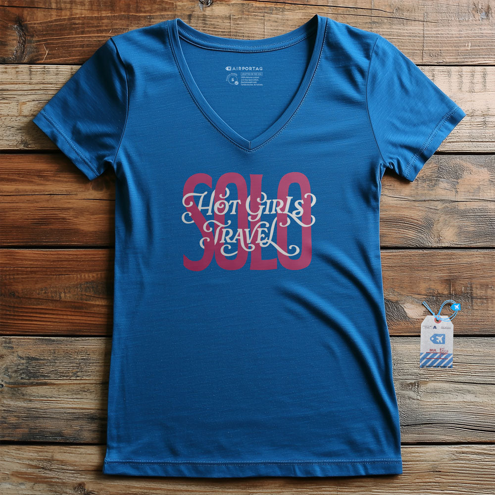 Hot Girls Travel Solo - Women's V-Neck T-Shirt