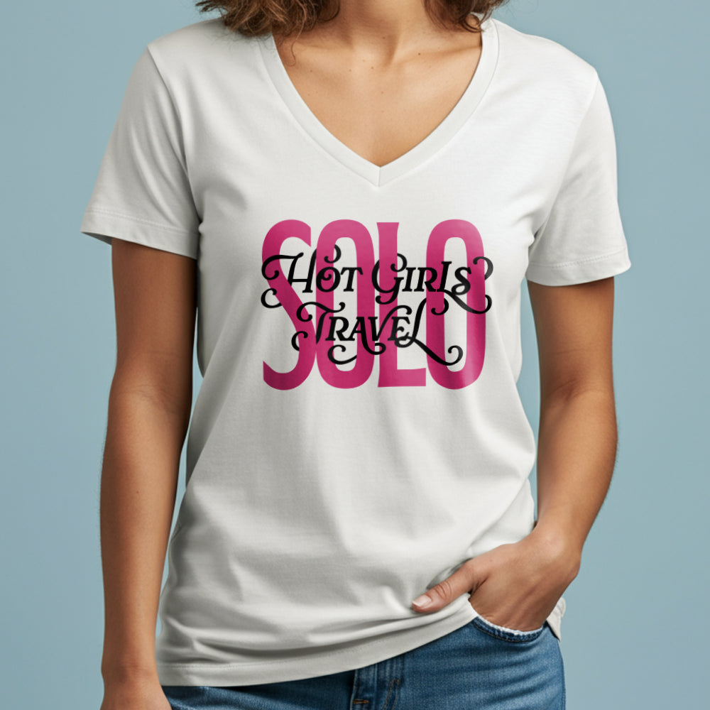 Hot Girls Travel Solo - Women's V-Neck T-Shirt
