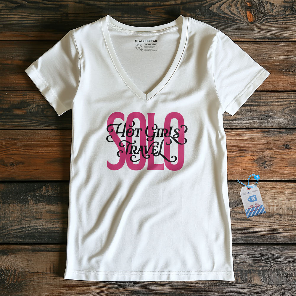 Hot Girls Travel Solo - Women's V-Neck T-Shirt