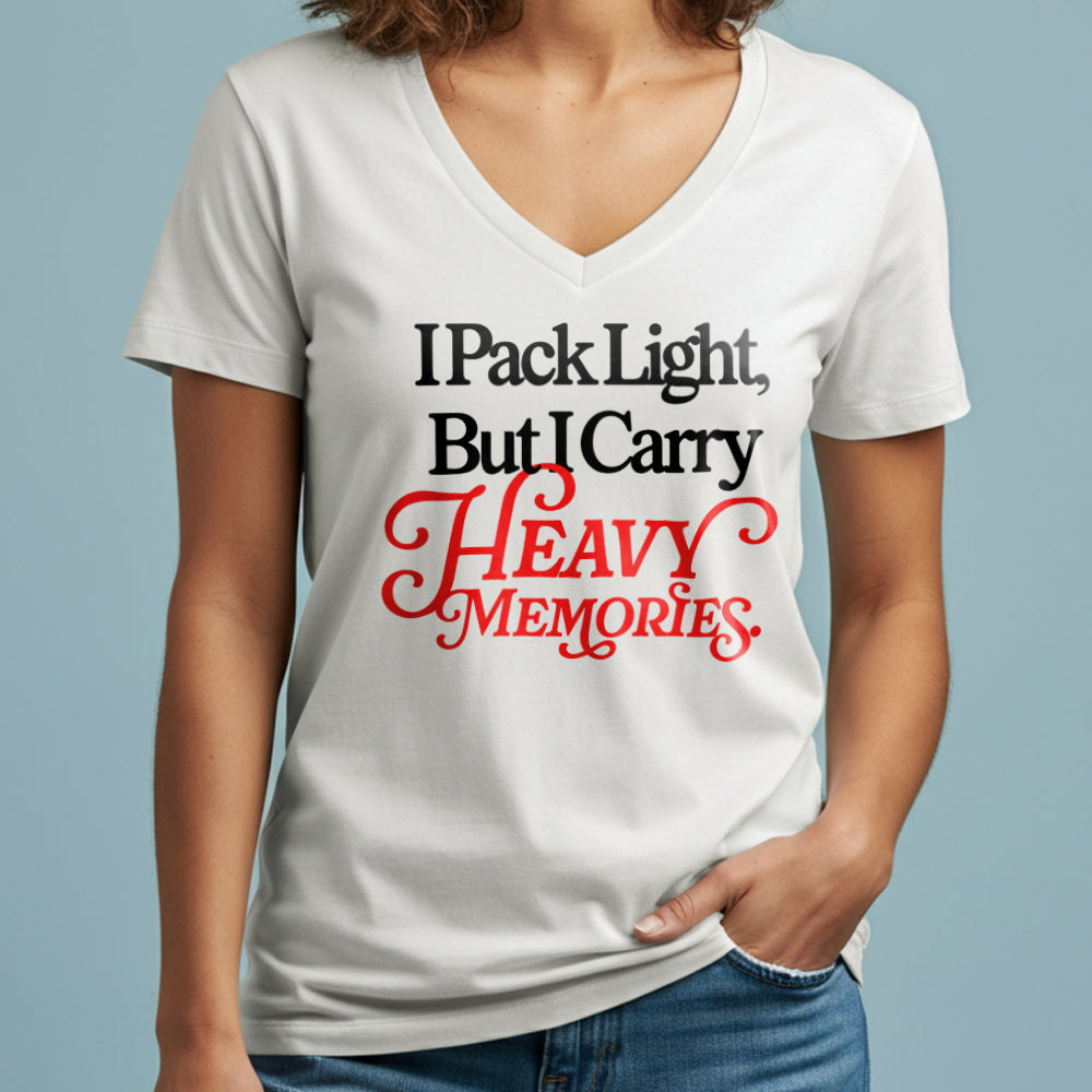 I Pack Light, But I Carry Heavy Memories - Women's V-Neck T-Shirt