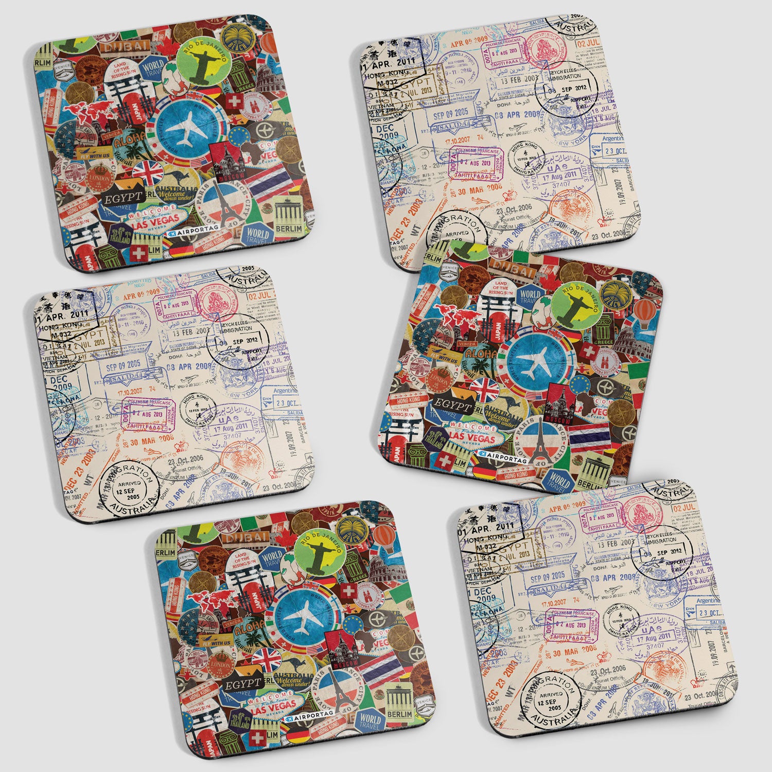 Travel Stickers - 6 Coasters Set