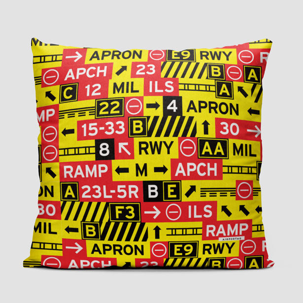 Runway Signs - Throw Pillow - Airportag
