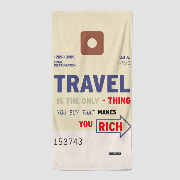 Travel is - Old Tag - Beach Towel - Airportag