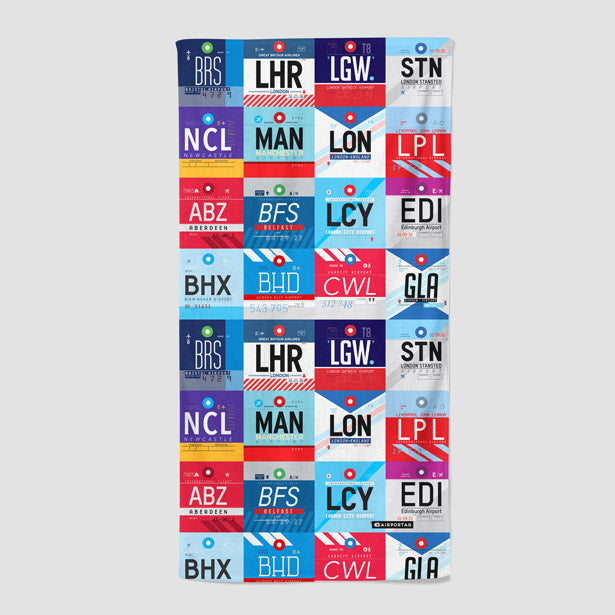 UK Airports - Beach Towel - Airportag