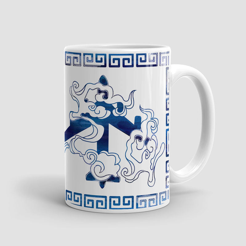 Cloudy Plane Blue-and-White - Mug