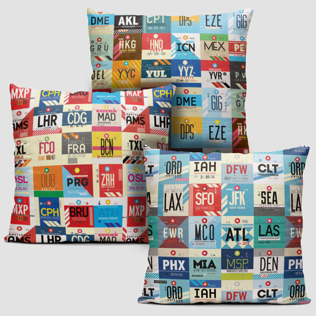 European + US + Worldwide Airports - Throw Pillow Set - Airportag