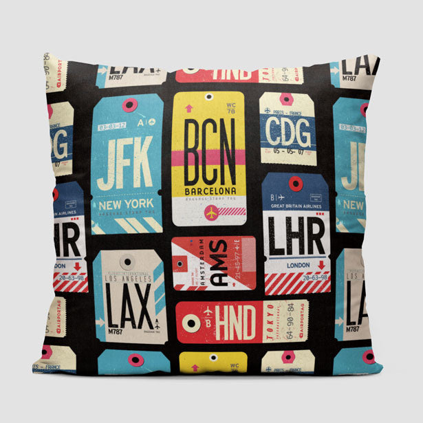 Flight Tags - Throw Pillow - Airportag
