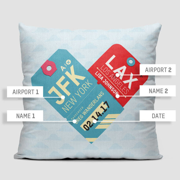 Heart Flight Tags - Throw Pillow - Airportag