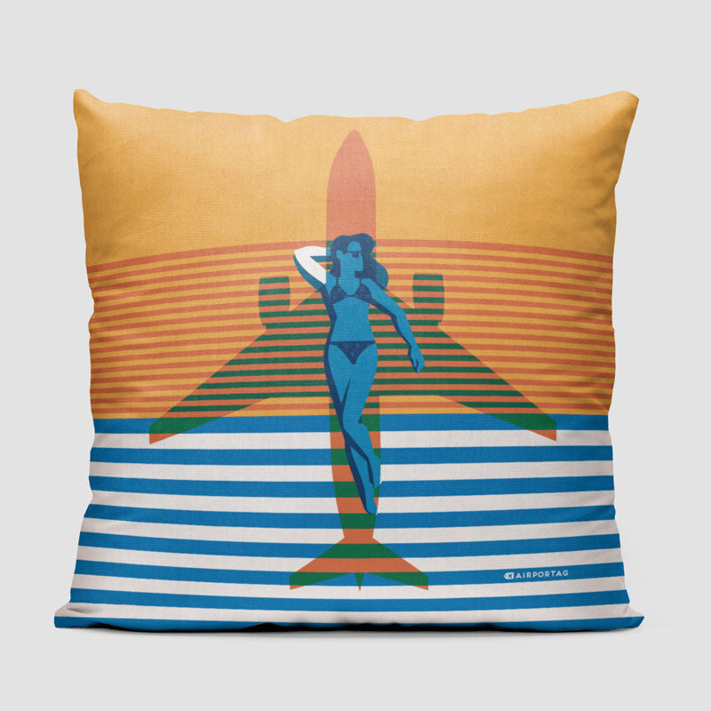 Plane Shadow Beach - Throw Pillow