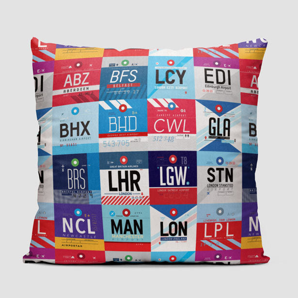 UK Airports - Throw Pillow - Airportag