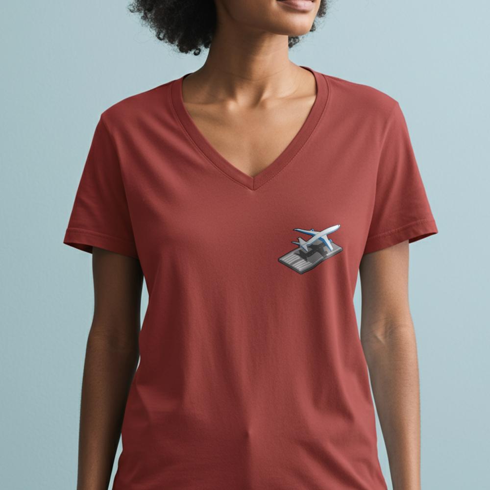 Airplane Runway Tiny - Women's V-Neck T-Shirt