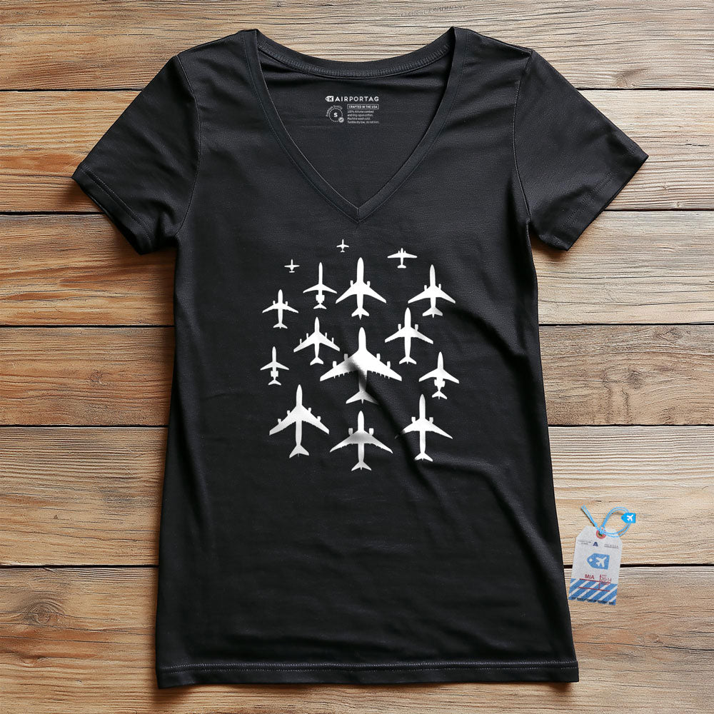 Airplane Silhouettes - Women's V-Neck T-Shirt