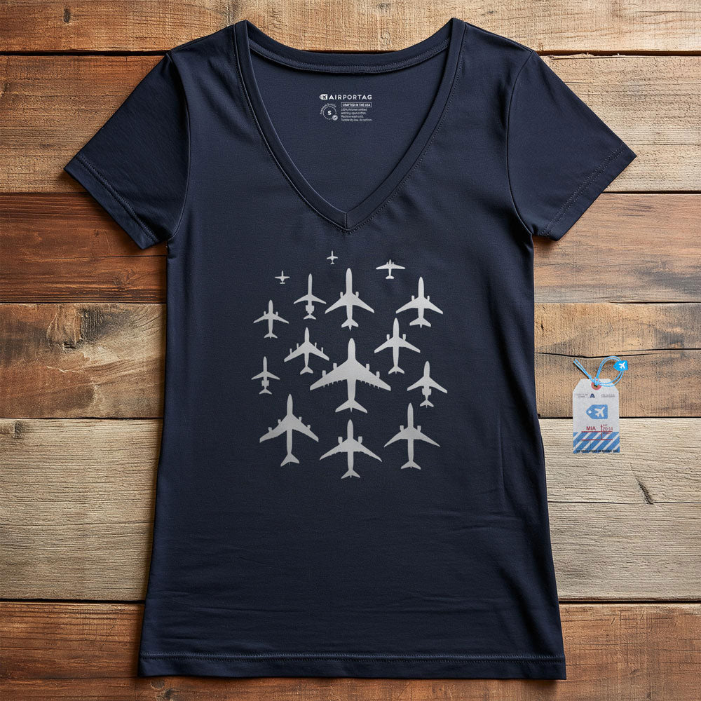 Airplane Silhouettes - Women's V-Neck T-Shirt