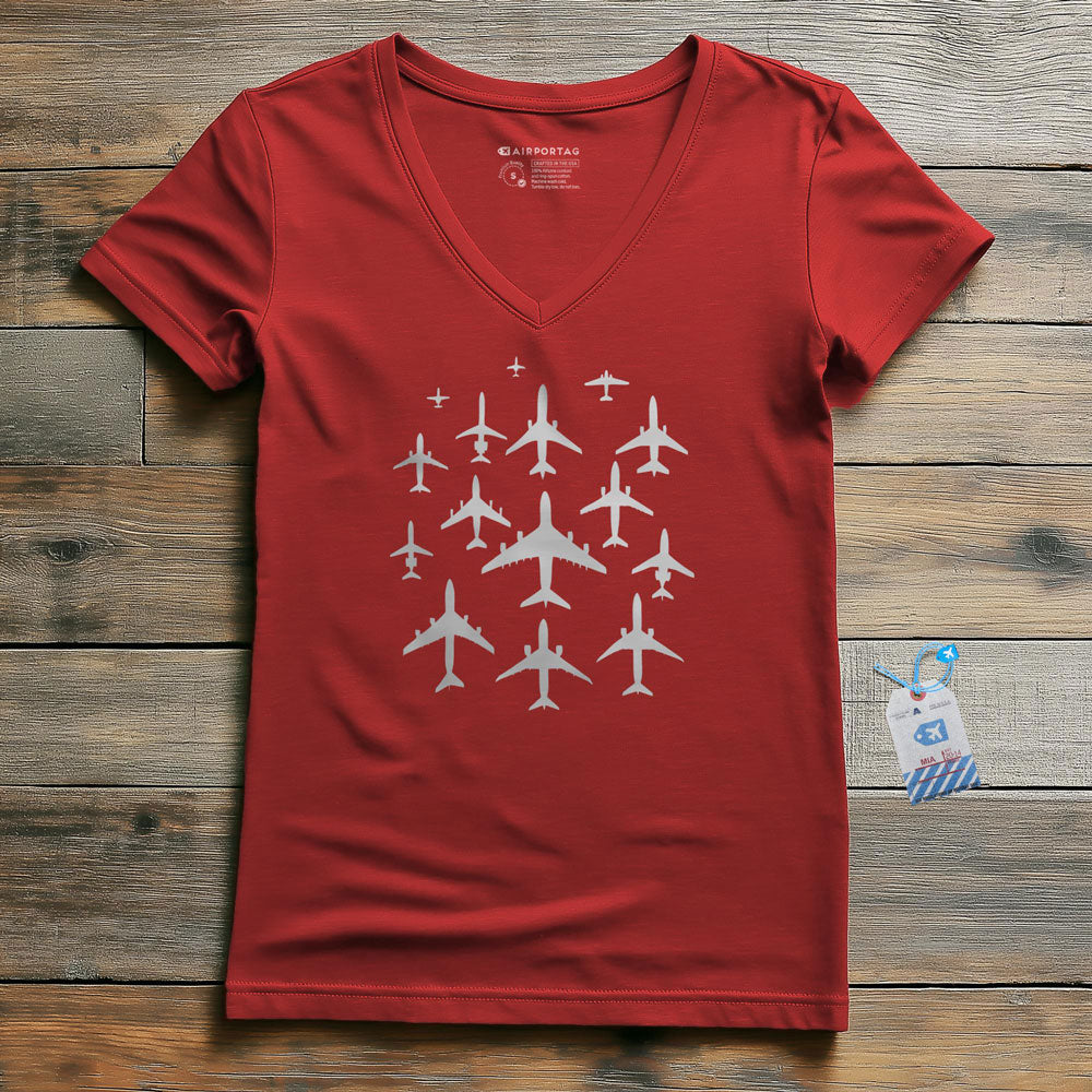 Airplane Silhouettes - Women's V-Neck T-Shirt