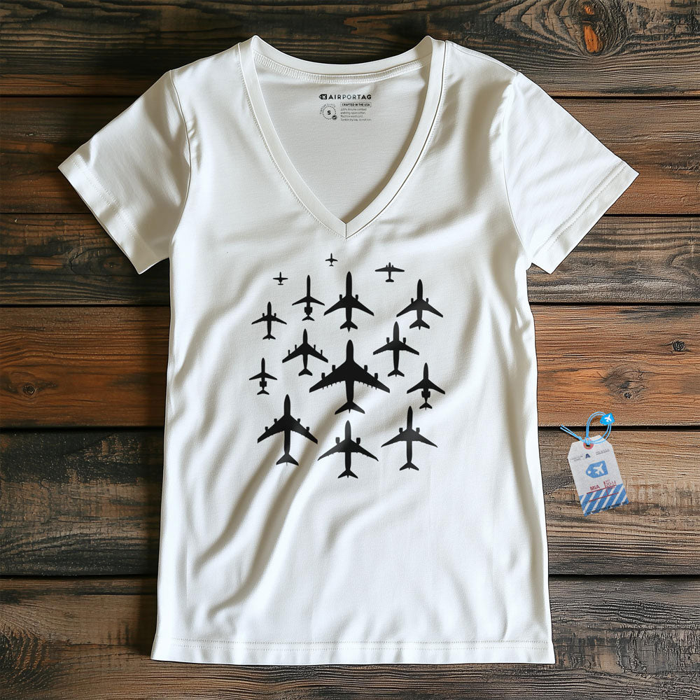 Airplane Silhouettes - Women's V-Neck T-Shirt