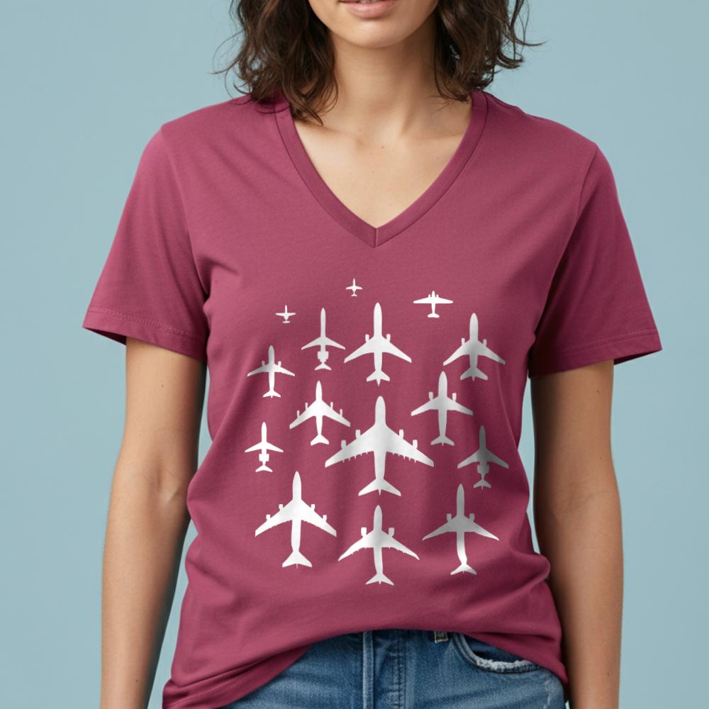 Airplane Silhouettes - Women's V-Neck T-Shirt