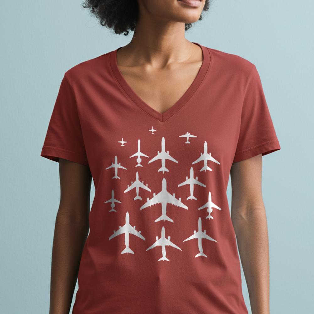 Airplane Silhouettes - Women's V-Neck T-Shirt