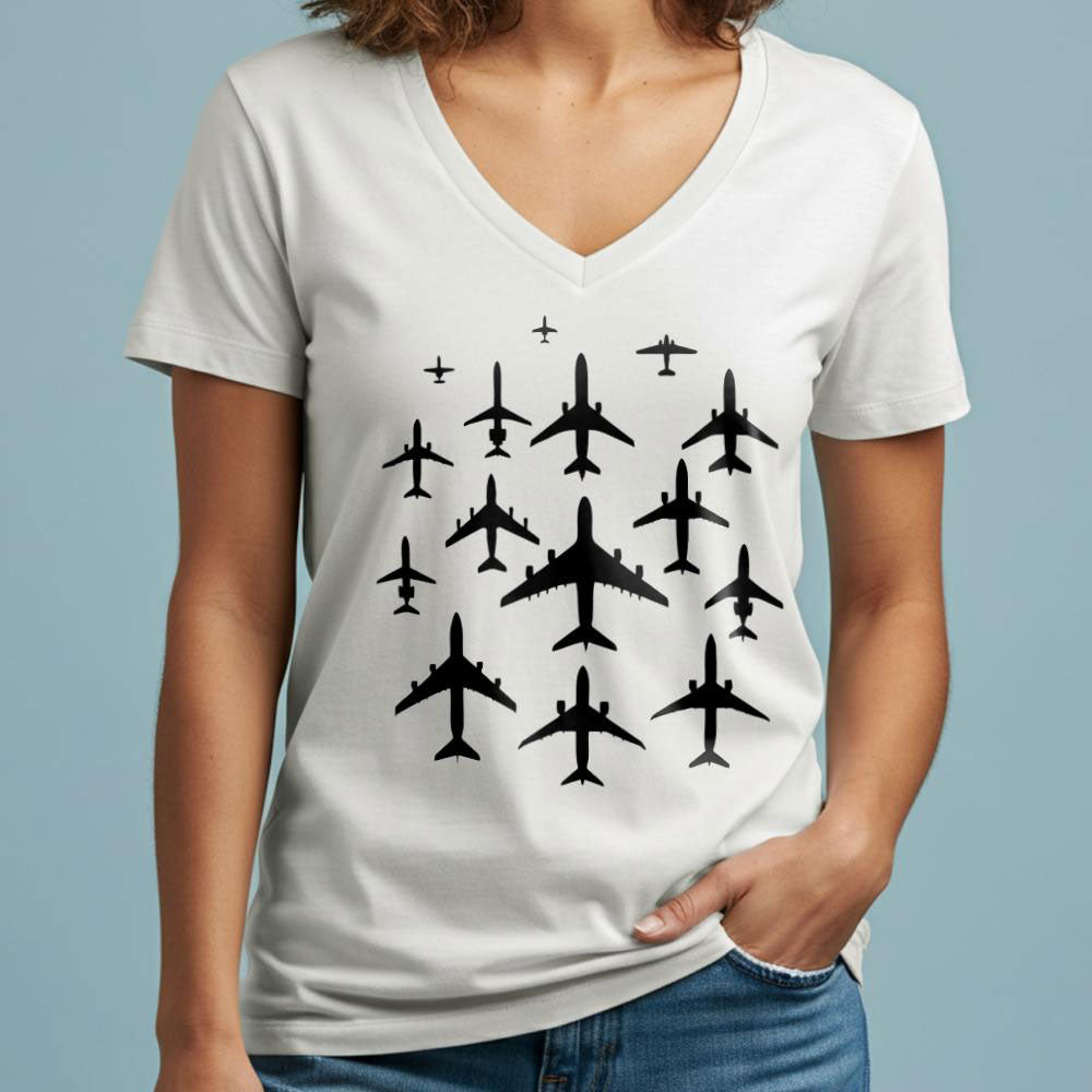 Airplane Silhouettes - Women's V-Neck T-Shirt