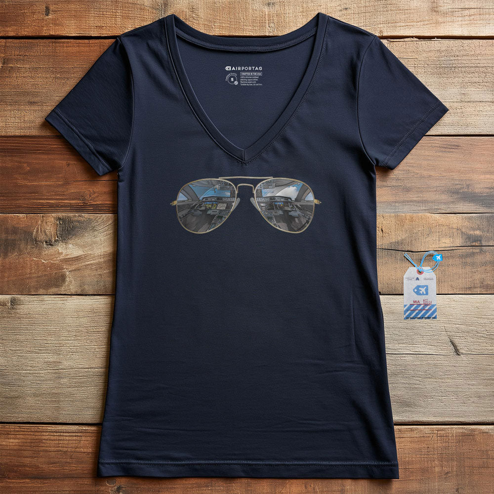 Aviator Sunglasses - Women's V-Neck T-Shirt