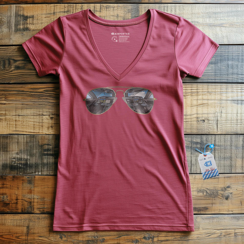 Aviator Sunglasses - Women's V-Neck T-Shirt