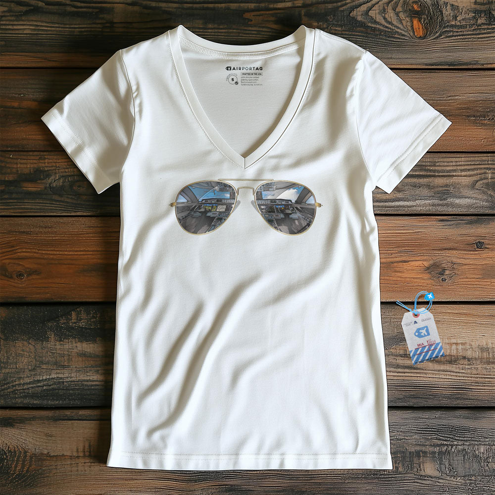 Aviator Sunglasses - Women's V-Neck T-Shirt