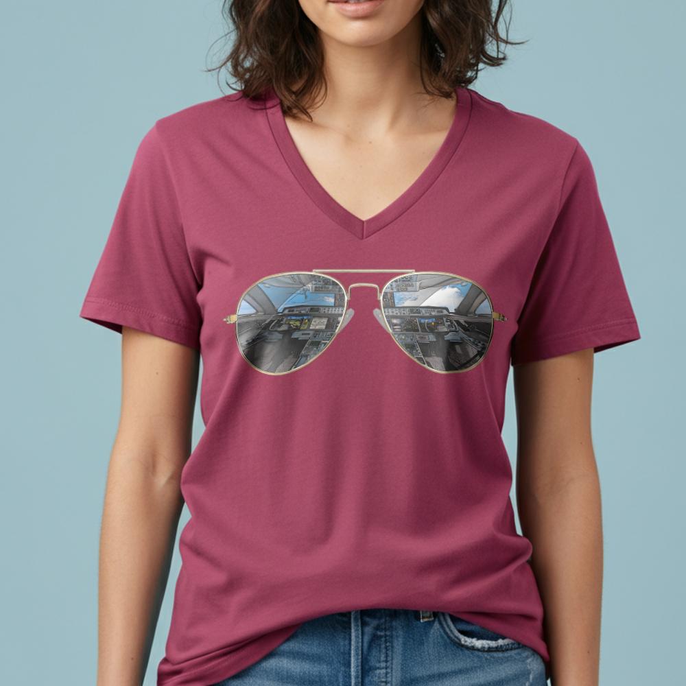 Aviator Sunglasses - Women's V-Neck T-Shirt