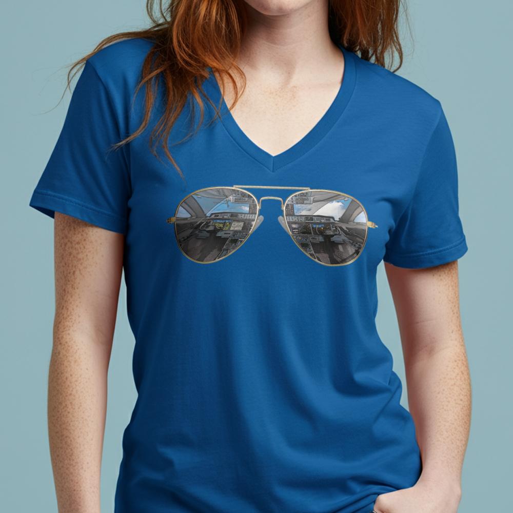 Aviator Sunglasses - Women's V-Neck T-Shirt