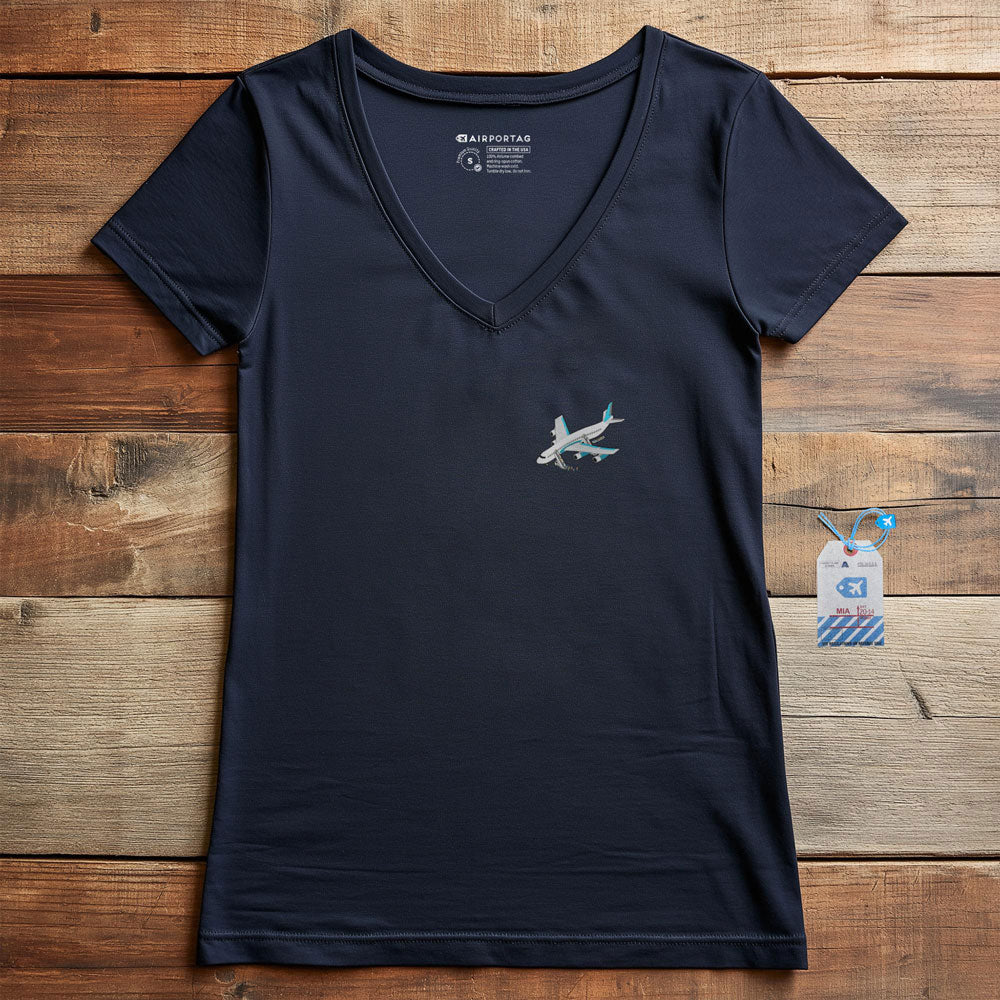 Boarding Plane Tiny - Women's V-Neck T-Shirt