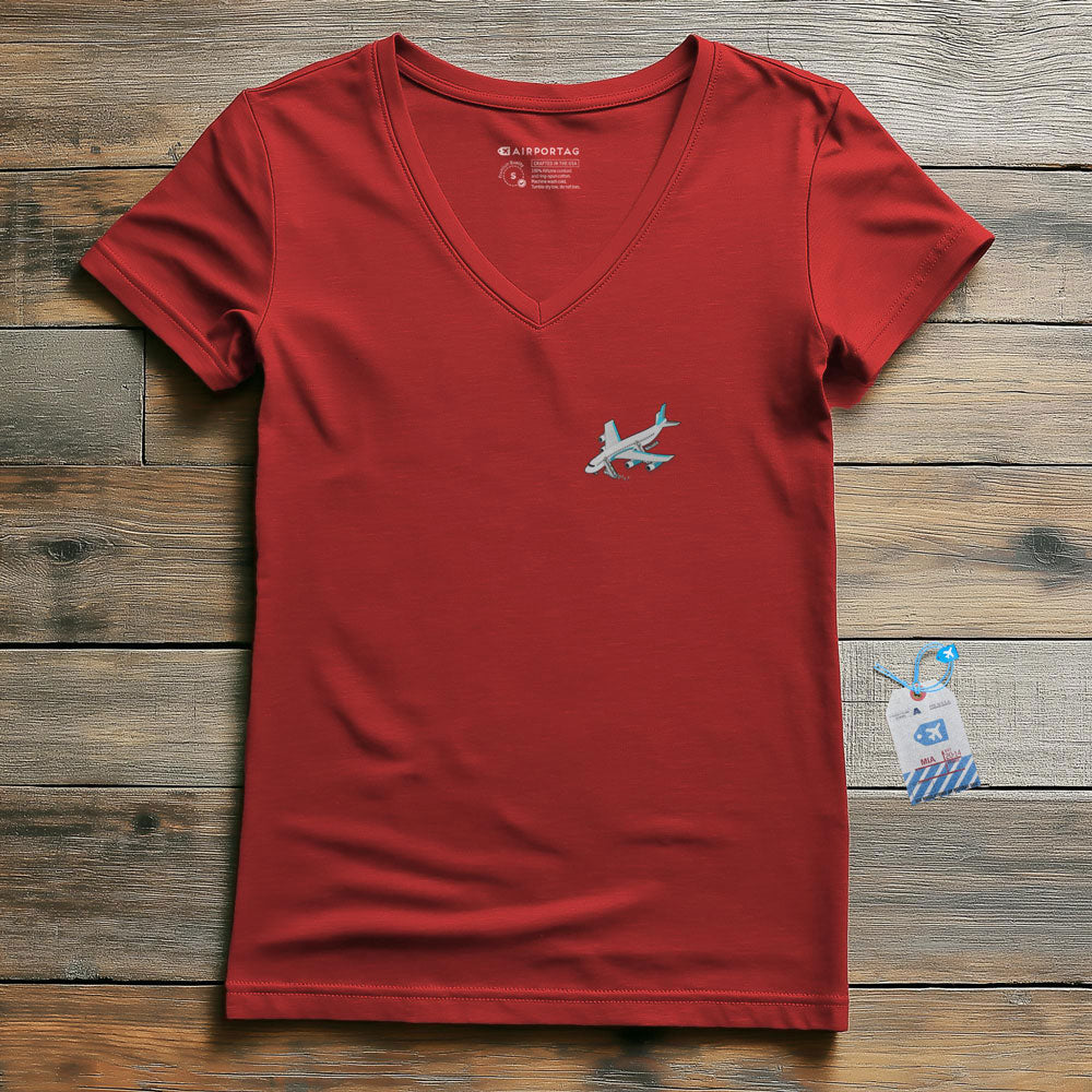 Boarding Plane Tiny - Women's V-Neck T-Shirt