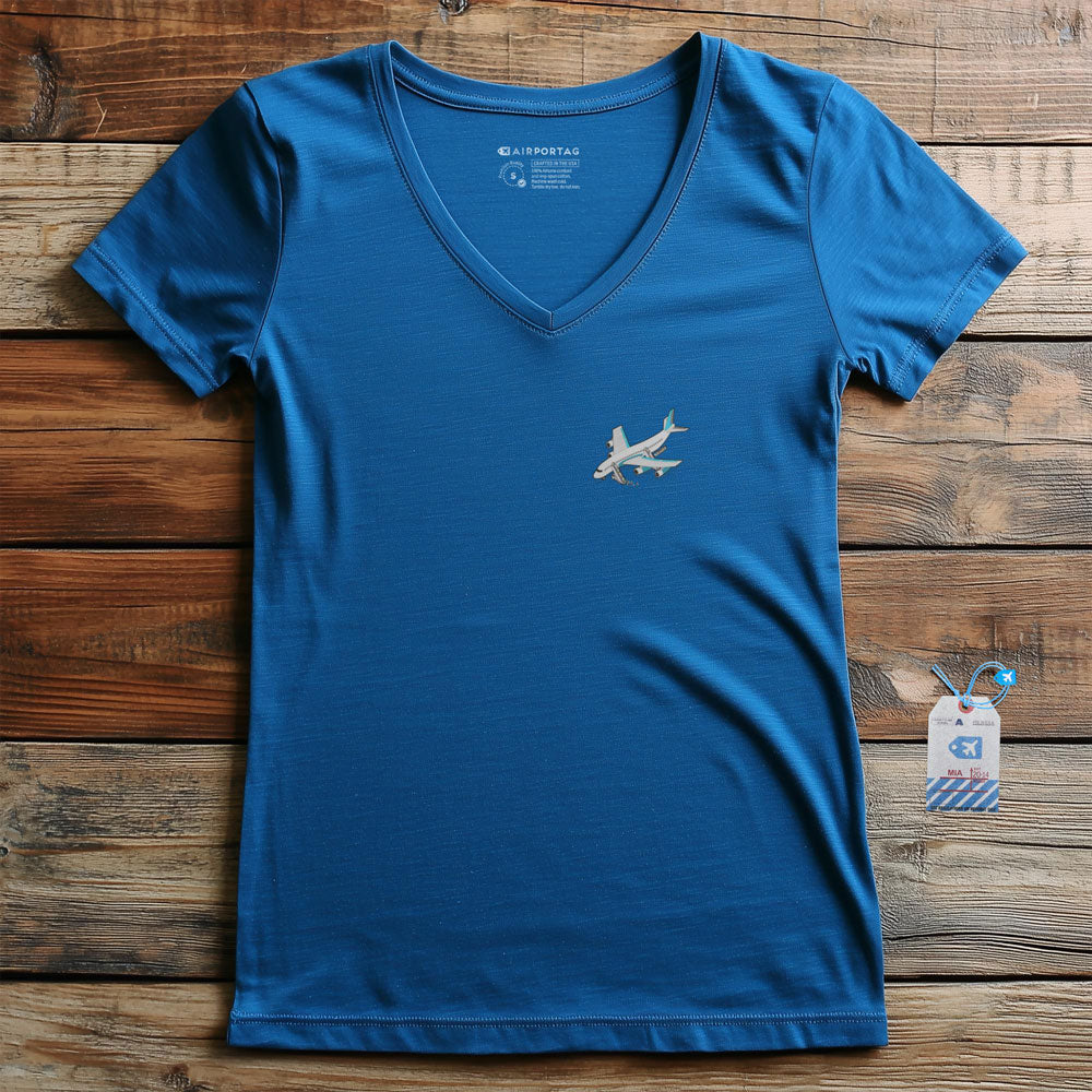 Boarding Plane Tiny - Women's V-Neck T-Shirt