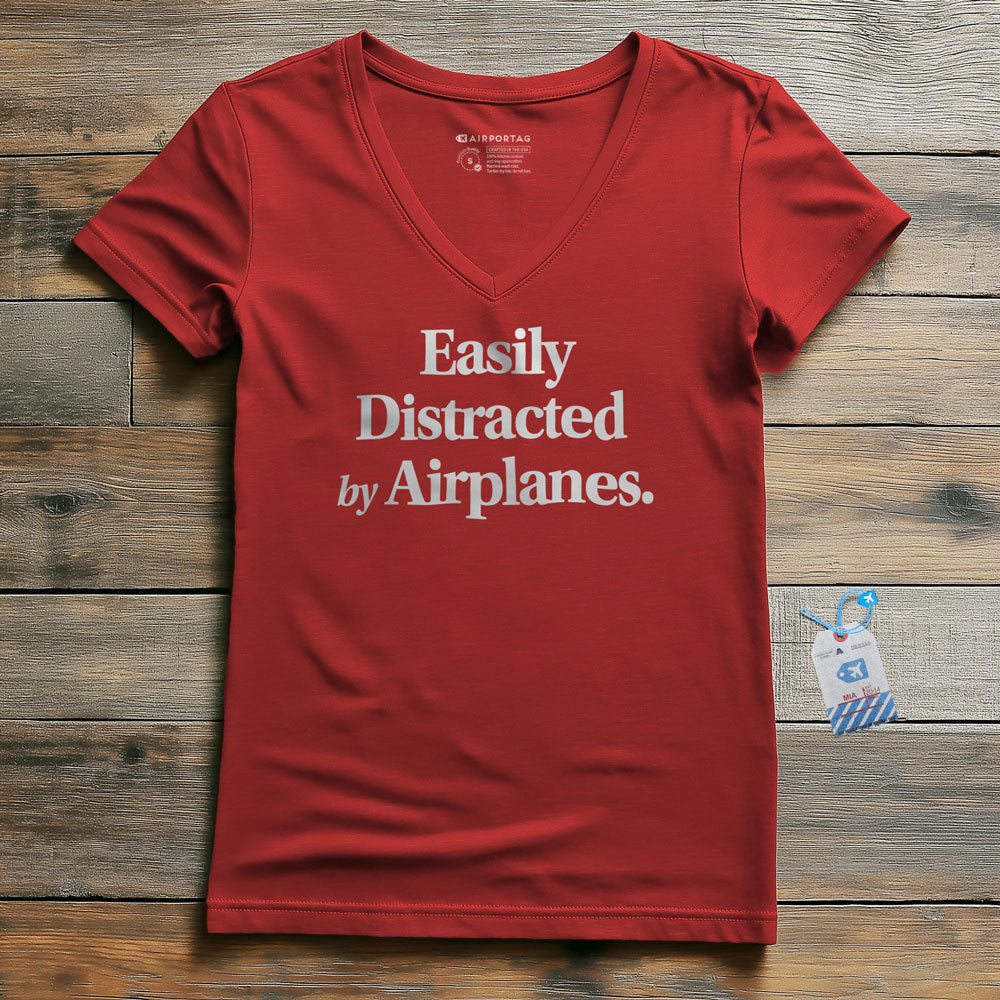 Easily Distracted By Airplanes - Women's V-Neck T-Shirt