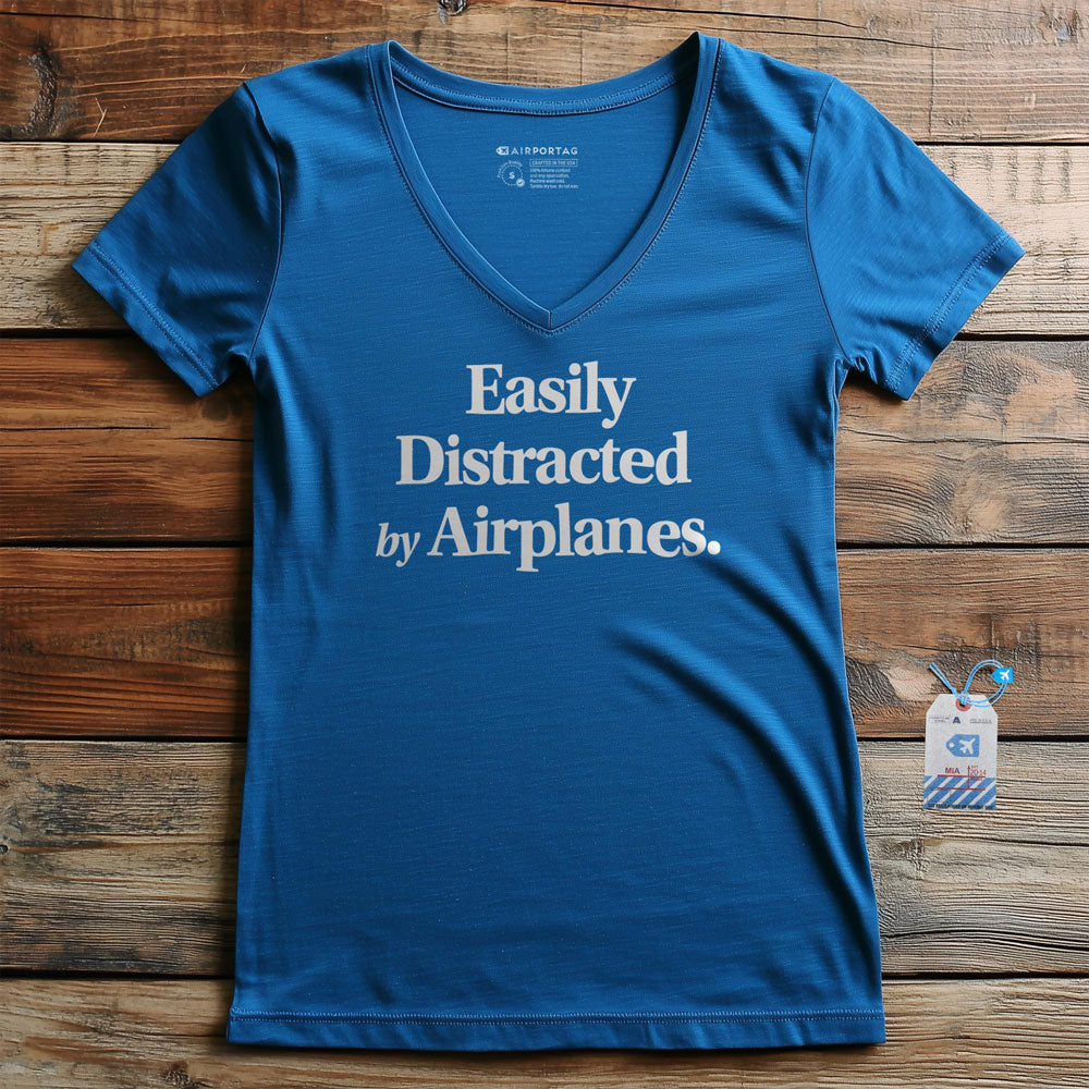 Easily Distracted By Airplanes - Women's V-Neck T-Shirt