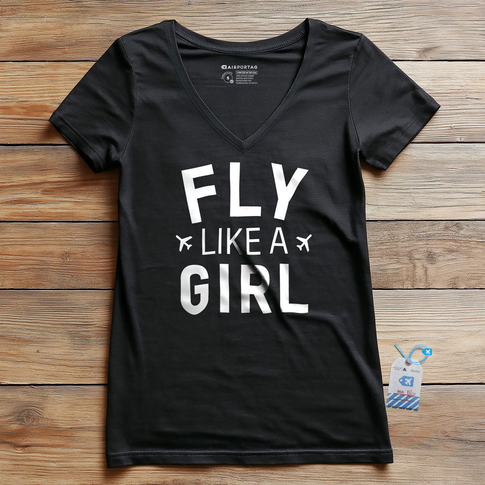 Fly Like A Girl - Women's V-Neck T-Shirt