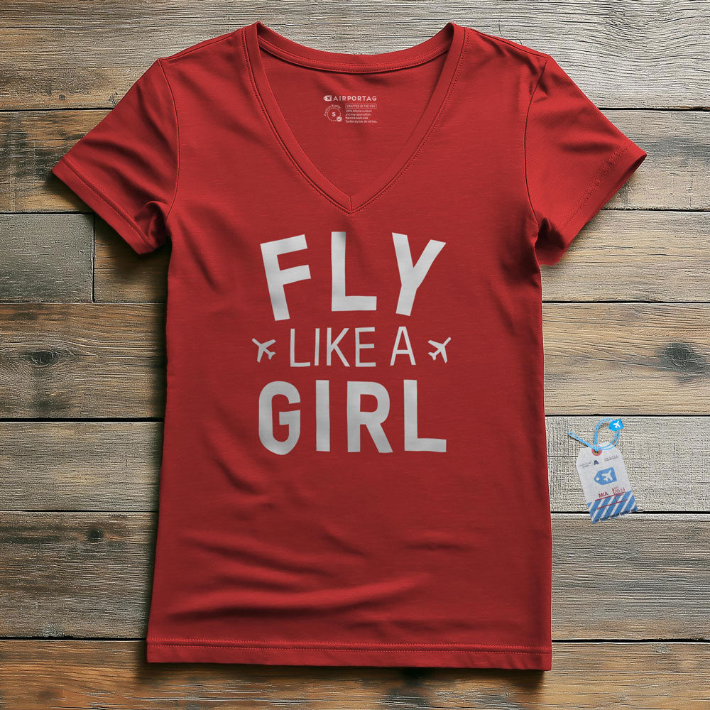 Fly Like A Girl - Women's V-Neck T-Shirt