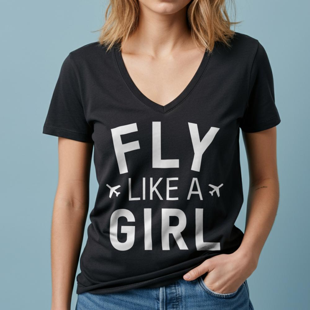 Fly Like A Girl - Women's V-Neck T-Shirt