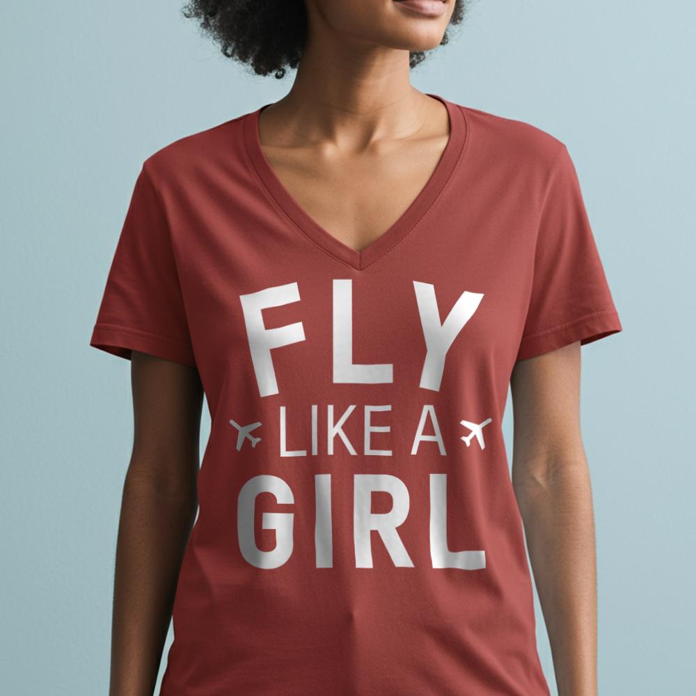 Fly Like A Girl - Women's V-Neck T-Shirt