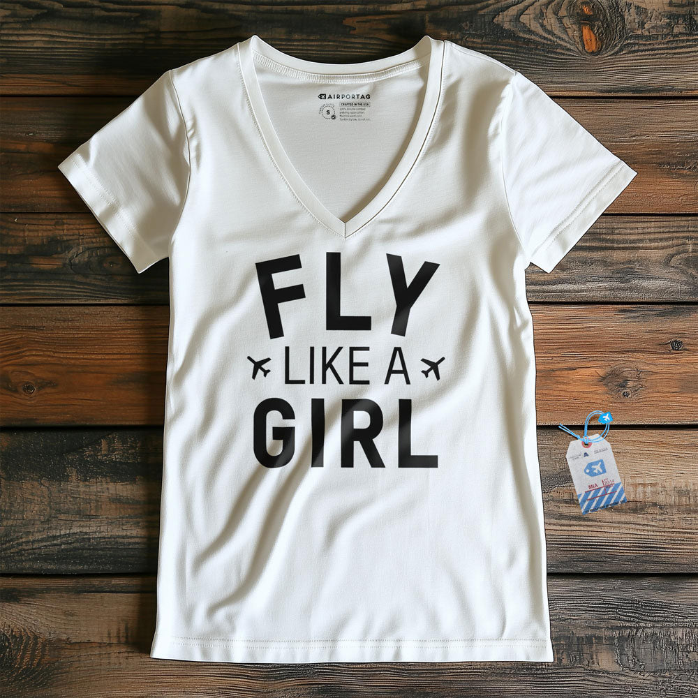 Fly Like A Girl - Women's V-Neck T-Shirt