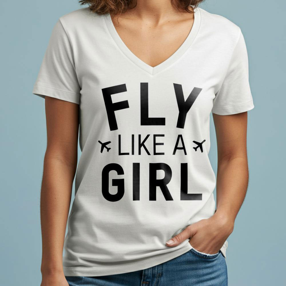 Fly Like A Girl - Women's V-Neck T-Shirt